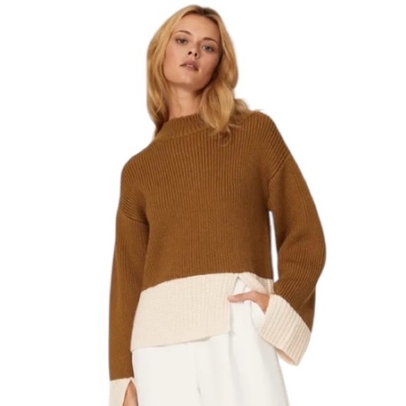 Victor Alfaro Colorblock Sweater Crewneck in Brown Cream Wool Blend Size Small - Picture 1 of 8